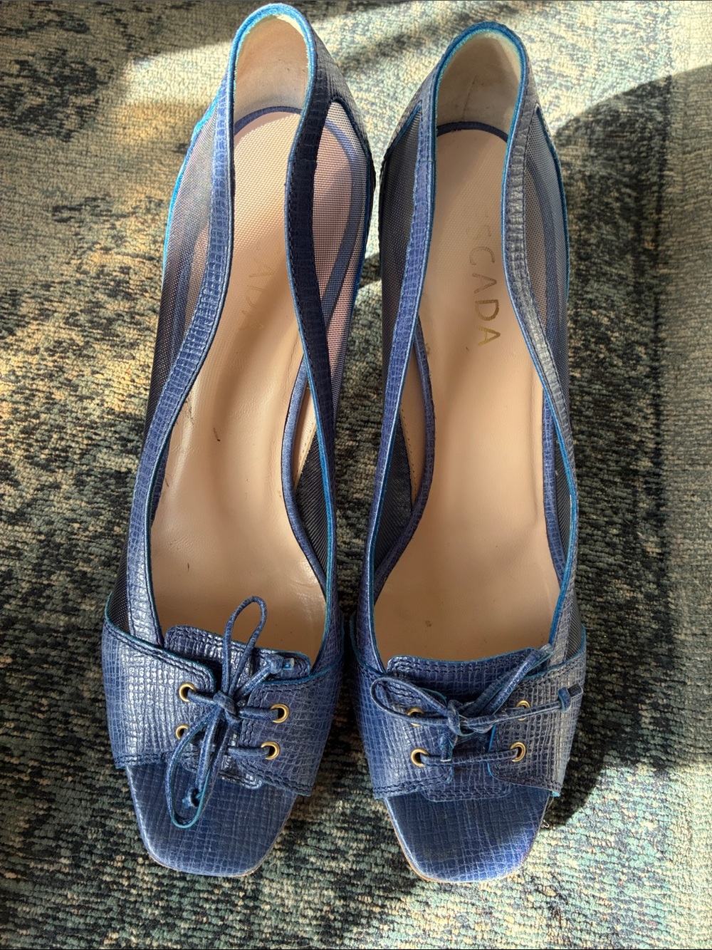 Escada Navy Blue Textured Leather Bow-Front Pumps